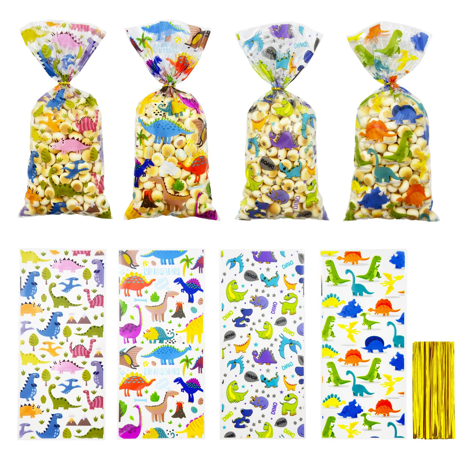 HIBILDER 50Pcs Dinosaur Birthday Party Favor Bags - Cellophane Treat Candy Goodie Bags Dinosaur Birthday Party Supplies
