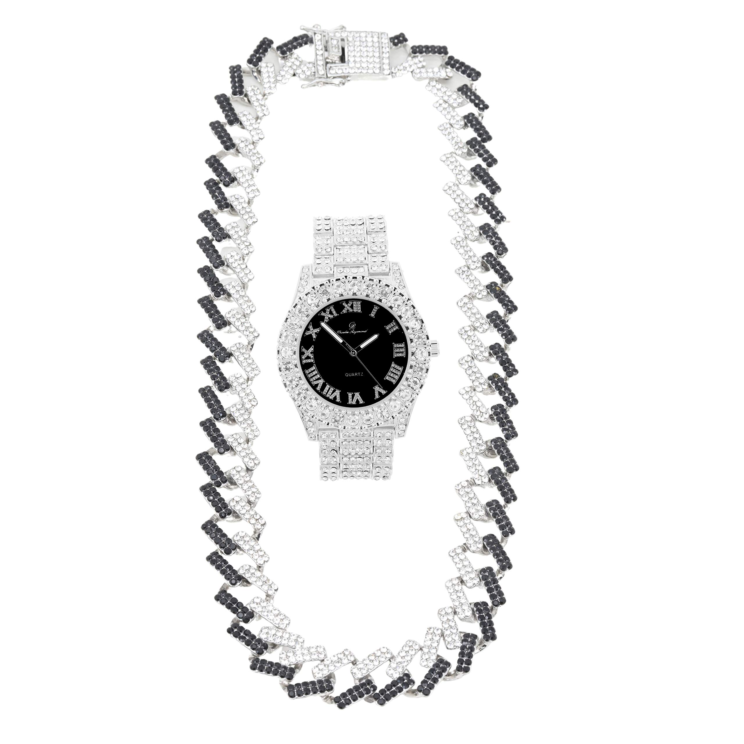 Charles RaymondIce on Blast! Bling'ed Out Hip Hop Rolly Looks w/Ice on Watch & Jewelry -Your Choice of Matching Zig Zag Bling'ed Out Necklace Set or Necklace & Bracelet Set - ZZ Sets