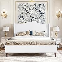 Vista 13 de koorlian Marco de Cama Tamaño Completo Cama Plataforma Tapizada con Cabecera Alta de 51" Wingback, Tela Suave, Estilo Retro Simple Cama Plataforma