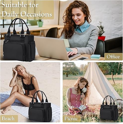 Miniatura 7 de Lonchera aislada y bolsa de almuerzo para mujeres, bolsa de almuerzo clásica reutilizable para adultos, simple y elegante, bolsa enfriadora portátil