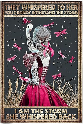 Miniatura 1 de Letrero de metal vintage con texto en inglés "Hippie Girl Dragonfly They Whispered to Her You Cannot Withstand The Storm I Am The Storm She