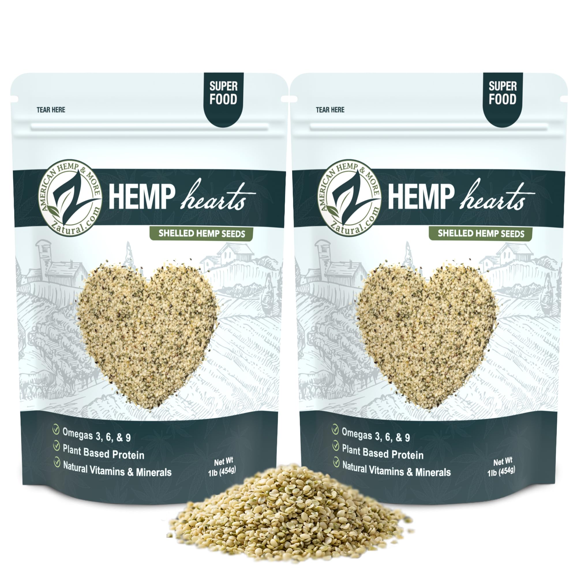 Zatural Organically Grown Hemp Hearts 100% Pure Hulled Hemp Seeds Raw Plant Based Proteins & Vegan Omegas (2 pounds)