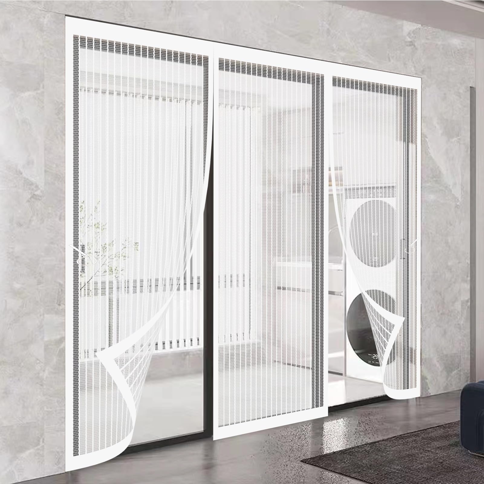 Magnetic Fly Screen Door 148 x 231 cm Keeping Out Flies & Bug, Keep Fresh Air in Magnetic Fly Insect Screen Door Hundreds of Sizes for Balcony/Children's Room, White