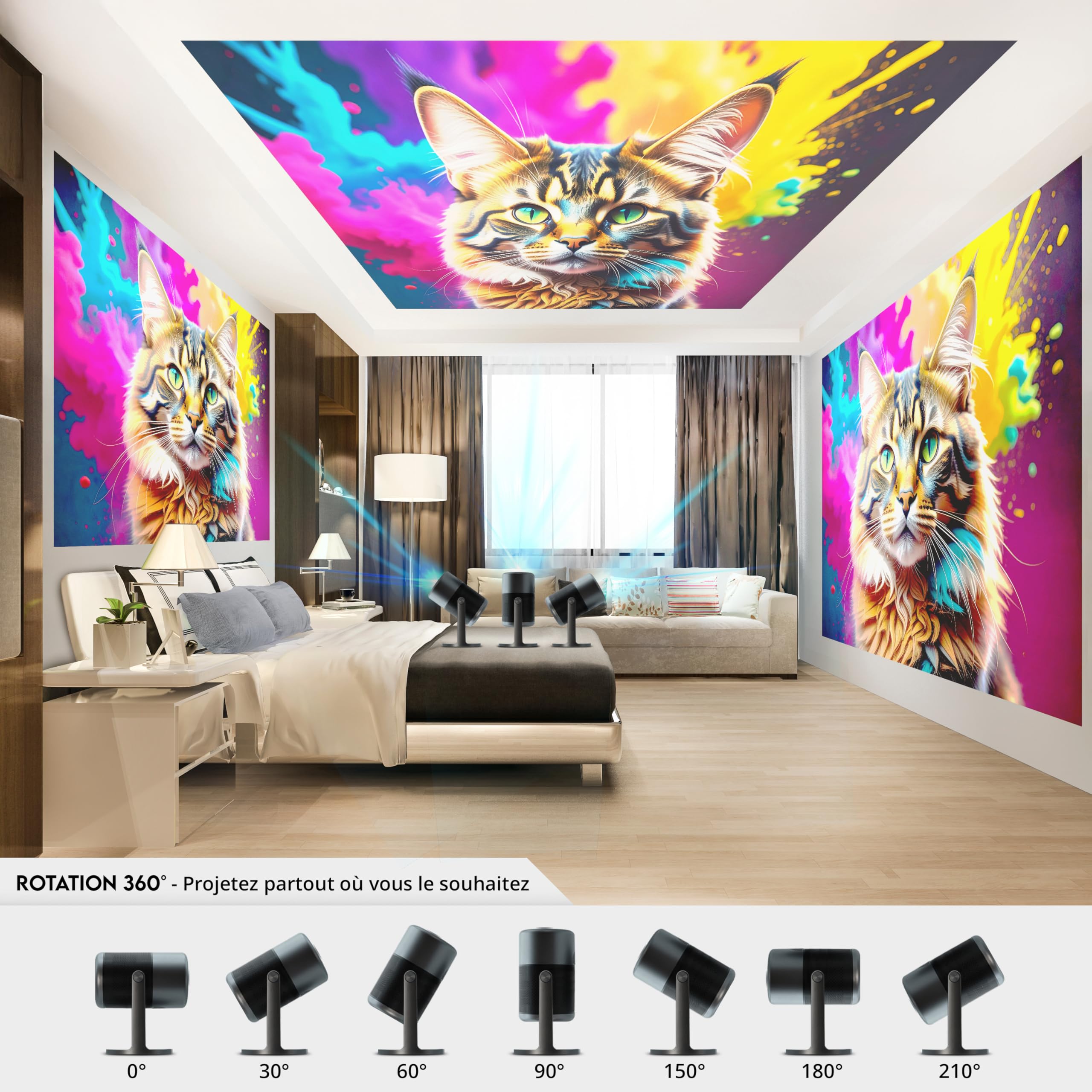 METRONIC Vidéoprojecteur Portable WiFi Bluetooth – Projecteur Full HD Compatible avec Haut-Parleur Intégré, Correction Automatique, Écran 60" Inclus, Idéal Films, Jeux Vidéo et Présentations