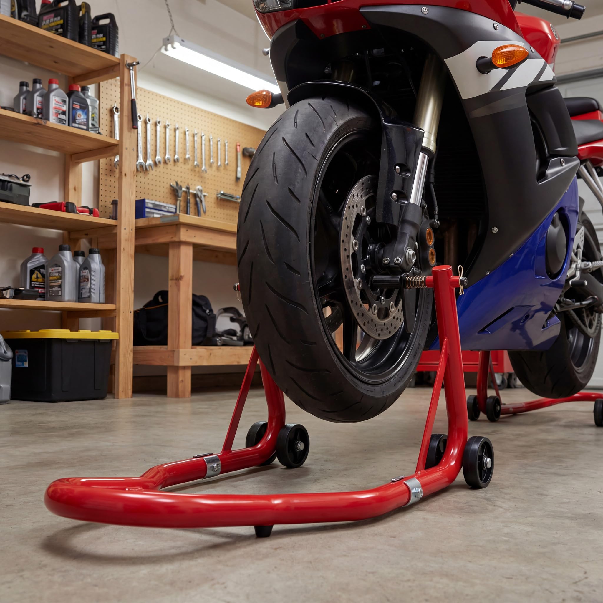 Soporte para la rueda delantera de la motocicleta 450kg dispositivo elevación taller