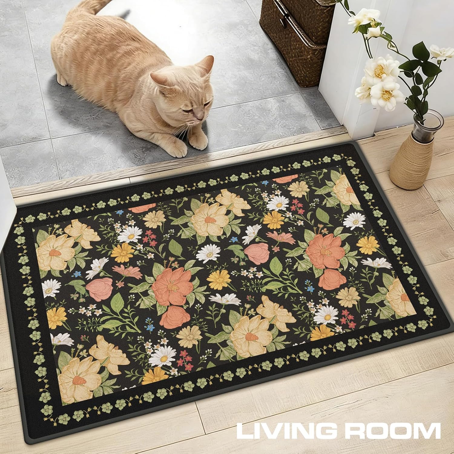 2x3 Entryway Rug Small Door Mat Indoor Entrance Machine Washable Boho Floral Area Rug Non-Slip Low Pile Throw Rugs for Entryway, Kitchen, Bedroom, Bathroom, Front Door Indoor Entrance, Entry