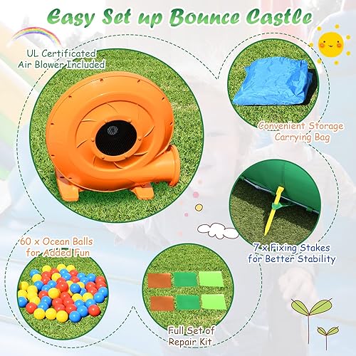 Miniatura 5 de HONEY JOY Casa inflable de rebote de tobogán acuático casa hinchable 6 en 1 para niños con piscina bola oceánica cañón de agua pared de escalada