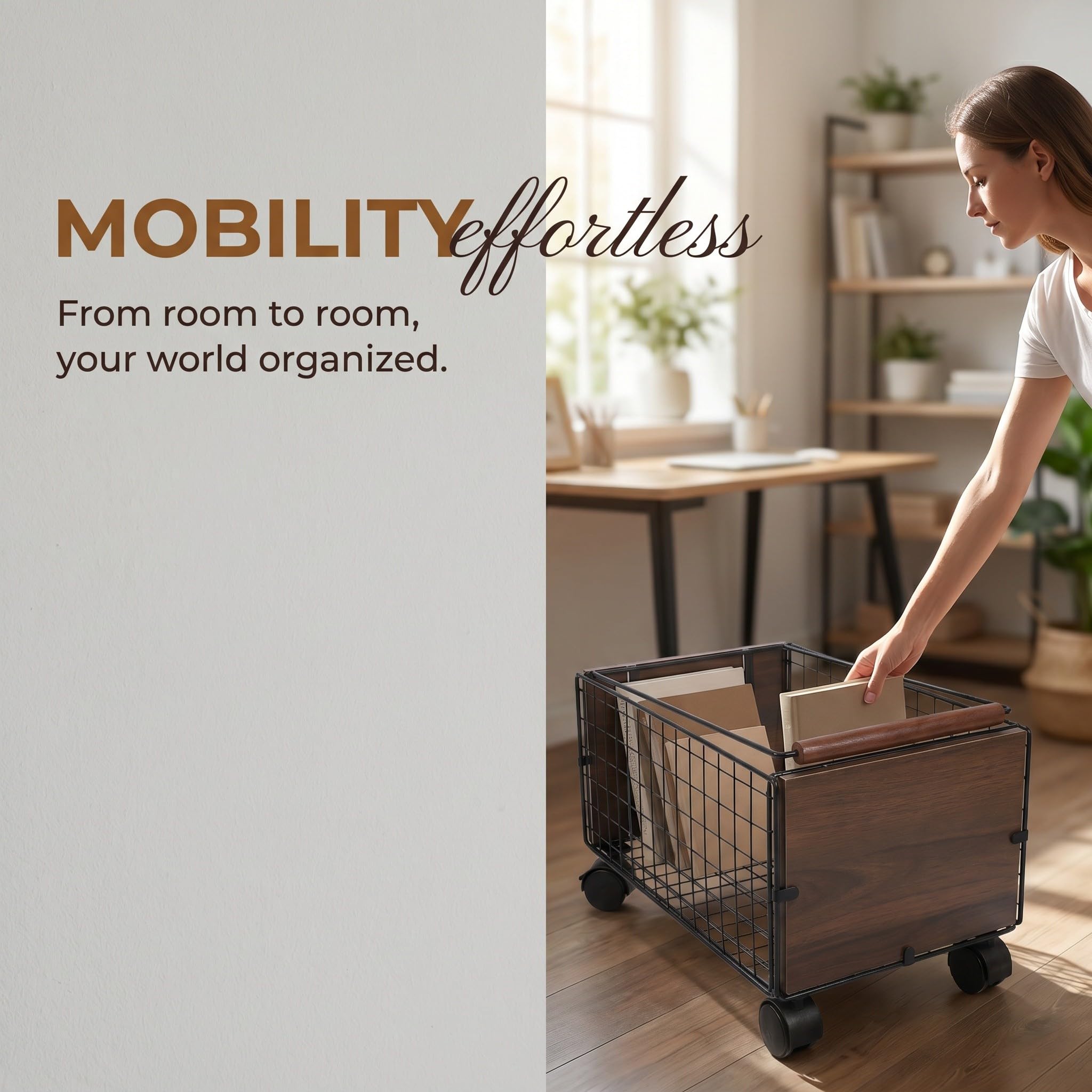 Toddmomy Carrito Organizador con Ruedas - Carrito utilitario de Metal - Cesta de Almacenamiento Debajo del Escritorio con Ruedas y Barra para Libros, Papeles, Archivos, Material de Oficina, Escolar,