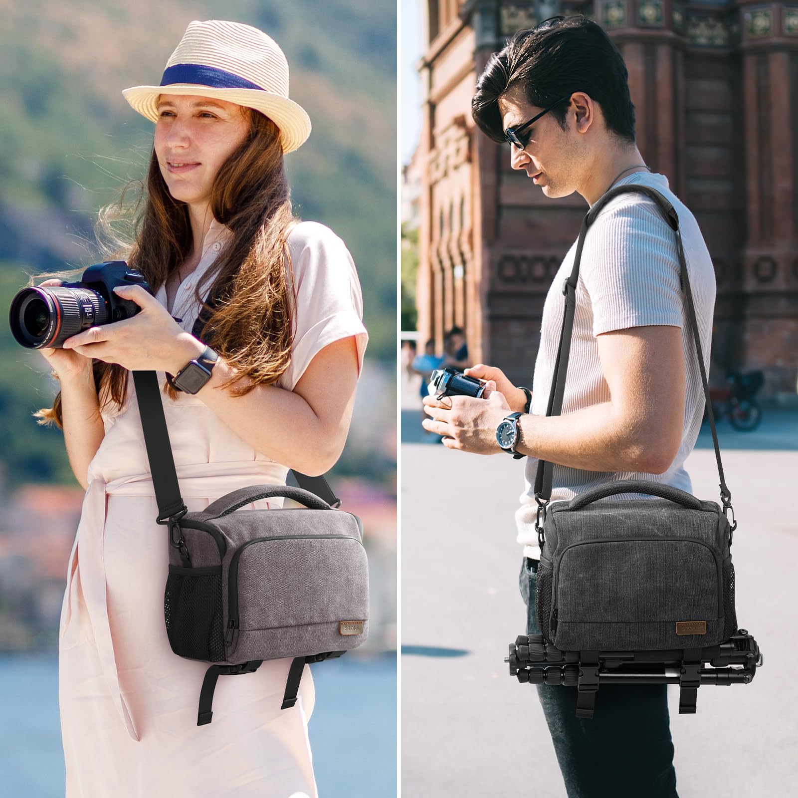S-ZONE DSLR SLR Borsa Fotografica Tela Impermeabile borsa per Fotocamera Borsa per Spalla con Treppiede Tracolla per Obiettivi Accessori per Fotografia All'aperto