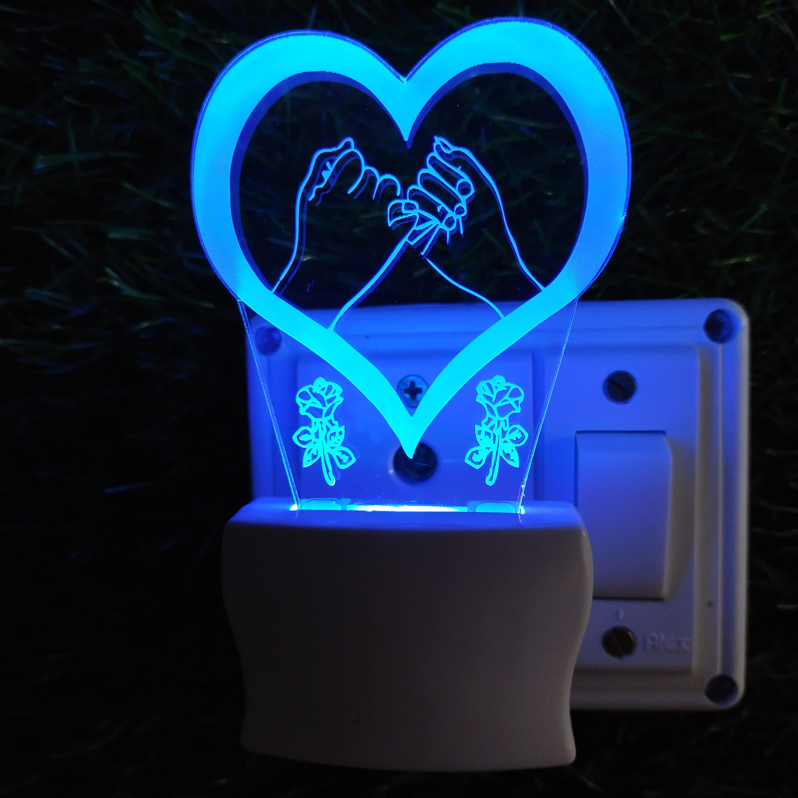 Talgo Heart Promise 3D Optical Illusion Acrylic Night Lamp, 7 Colors RGB Auto Colour Changing LED Plug and Play Night Light, Office Light, Best for Gift - Pack of 1 (SD021,Multicolour, 3 Inch)