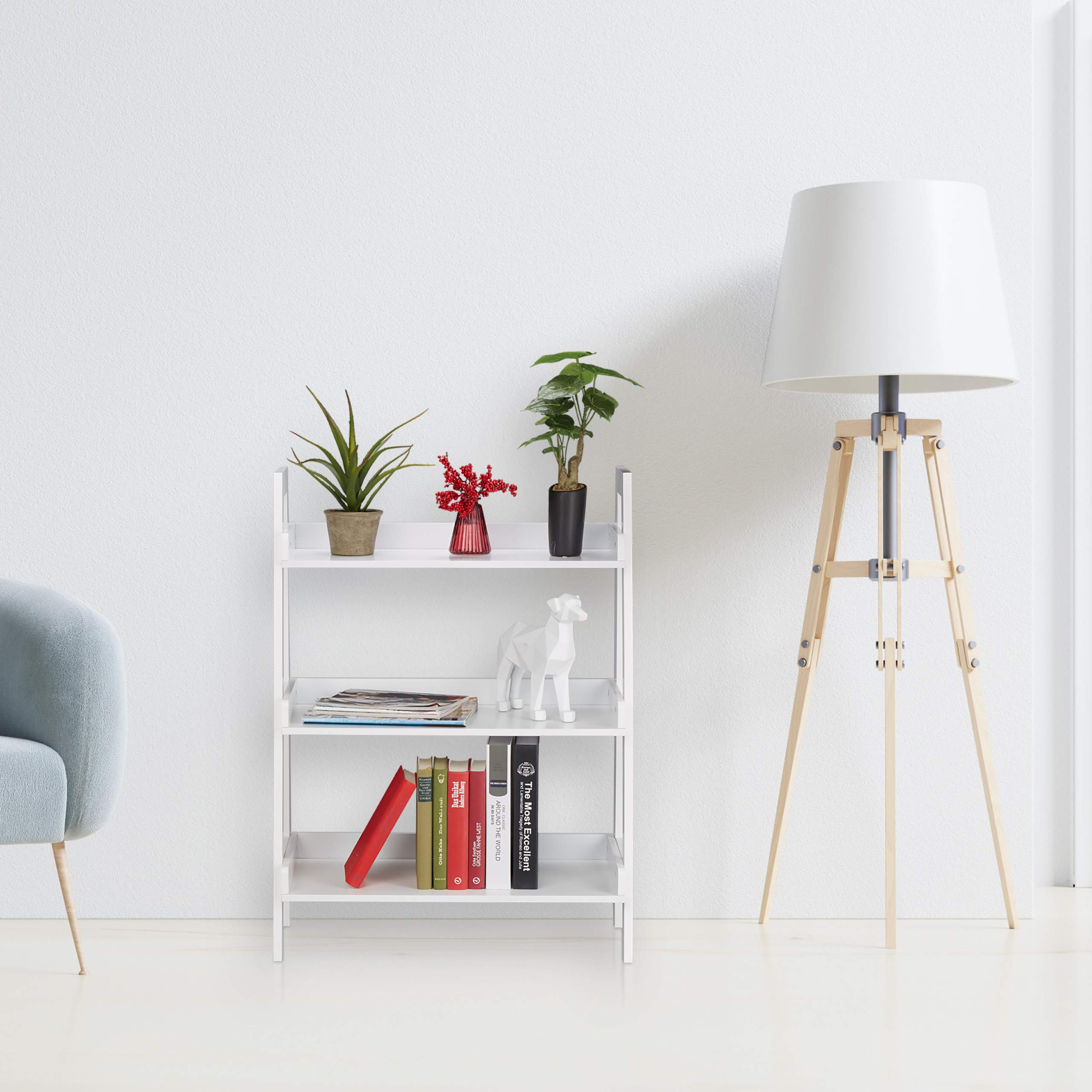 Relaxdays Mobiletto a 3 Piani Multiuso, Scaffale per Oggetti, Libreria, Fioriera, HxLxP 82,5 x 61 x 29 cm, Bianco