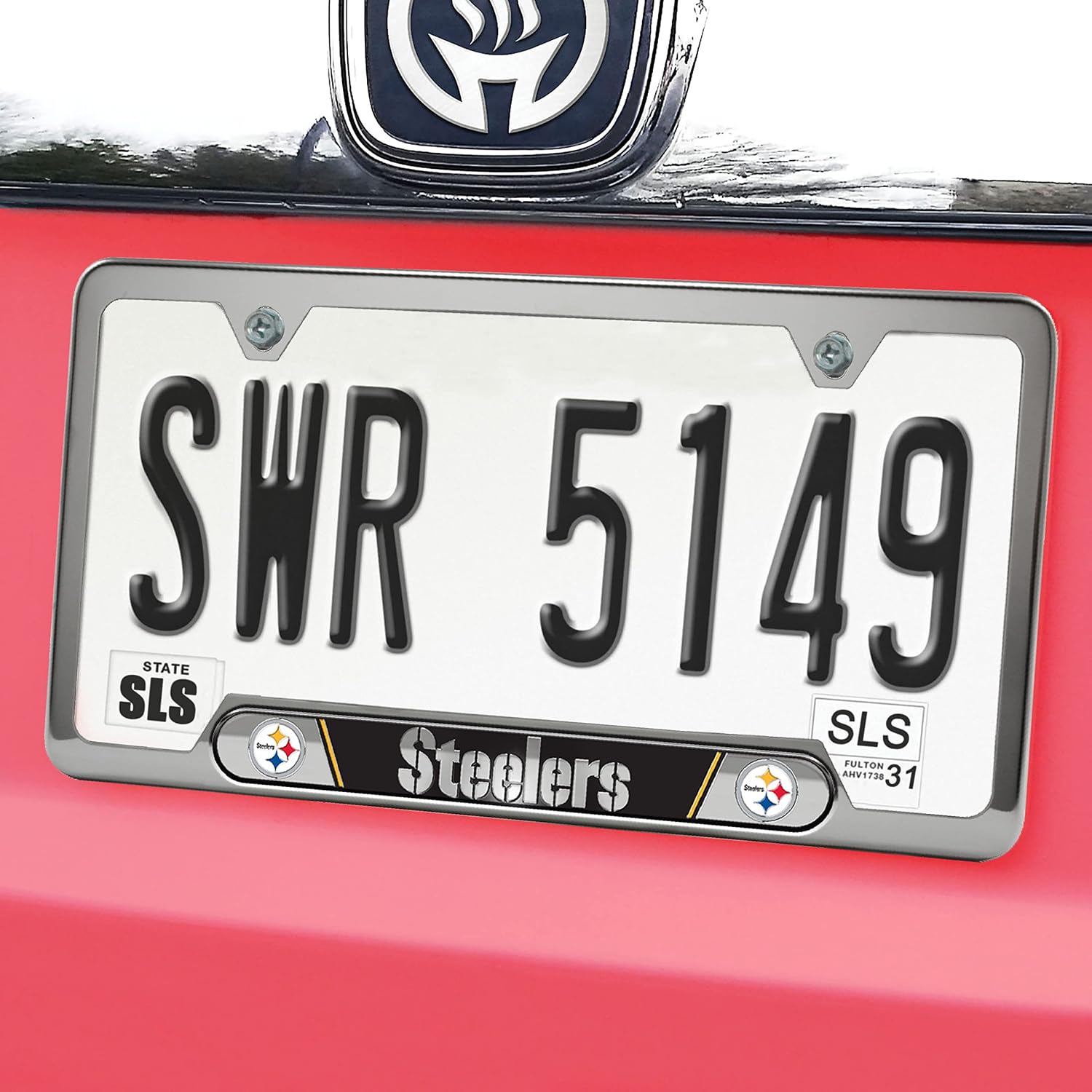 FANMATS NFL Embossed License Plate Frame, Stainless Steel Frame with Stamped Aluminum Team Logo Inserts, 6.25in x 12.25in