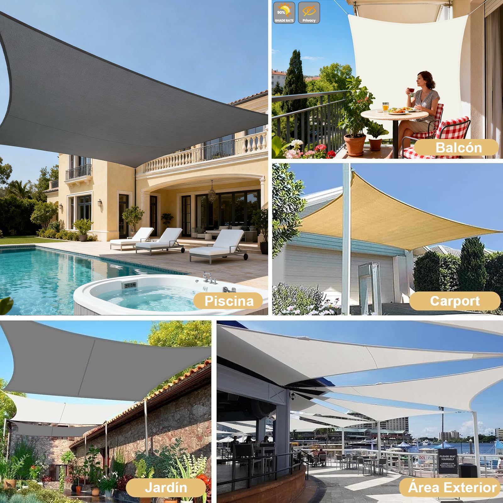 LOVE STORY Toldo Vela Rectangular 2x4m, Vela de Sombra Impermeable Oxford, Protección Rayos UV Toldos para Exterior Patio Jardín Terrazas, Crema