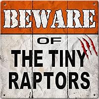 Vista 1 de Letreros de metal divertidos para granja de gallineros, letreros de hojalata de pollos con cuidado con pequeños raptores, divertidos letreros