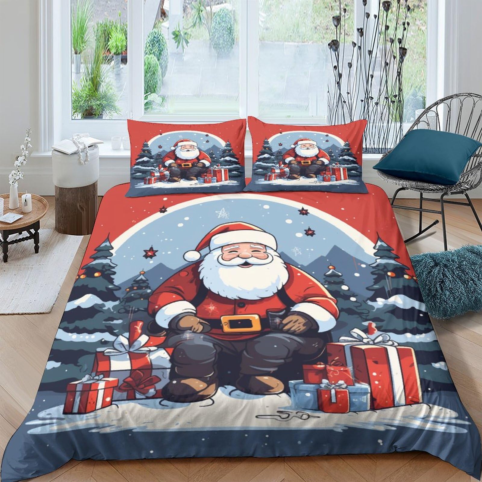 Housse de couette avec taies motif Noël lit double 200x200 pour literie