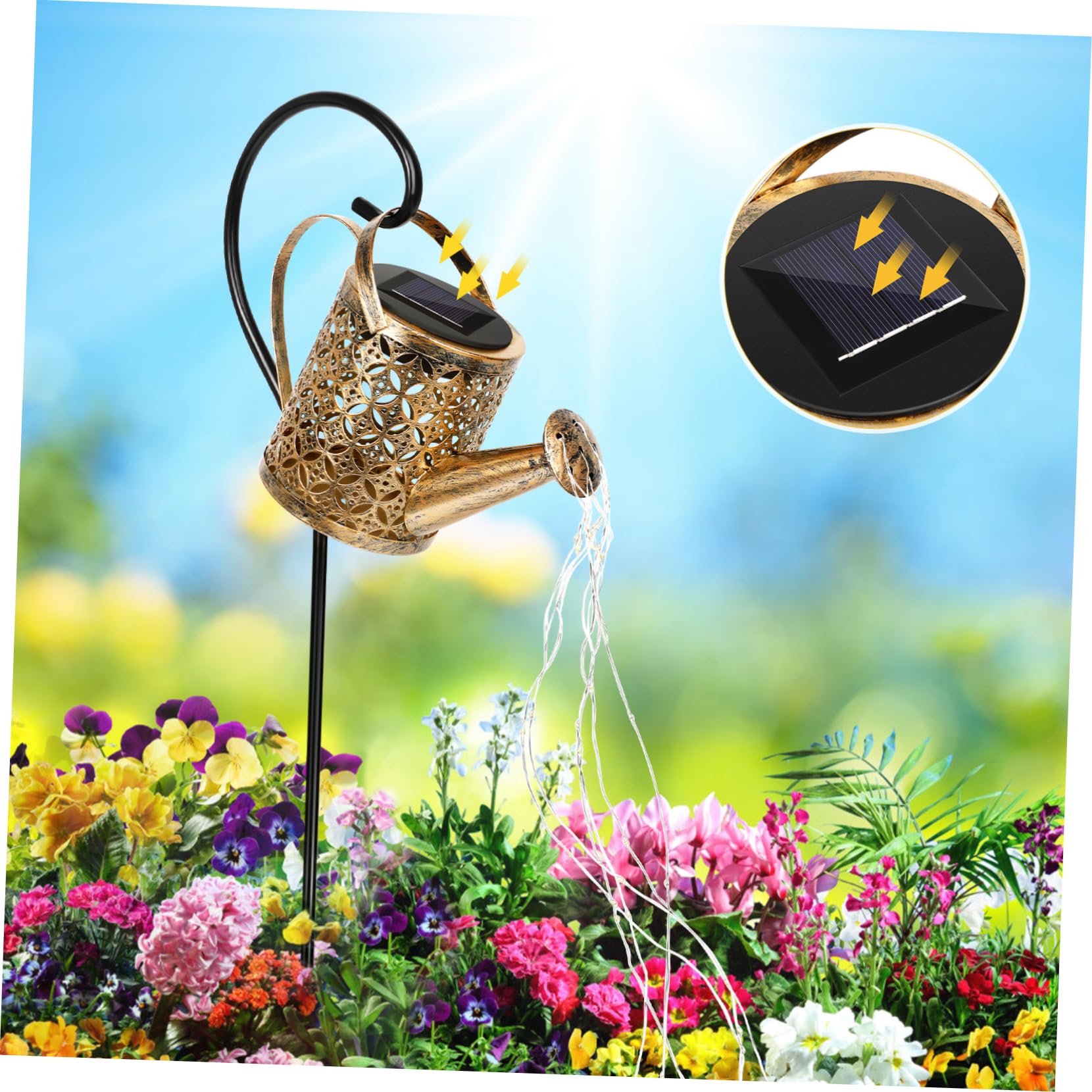 Lampada Solare da Giardino a Forma di Bollitore Cavo per Esterni, Luce Decorativa per Prato, Illuminazione Solare per Terrazze e Vialetti, Facile Installazione, Effetto Luminoso Decorativo