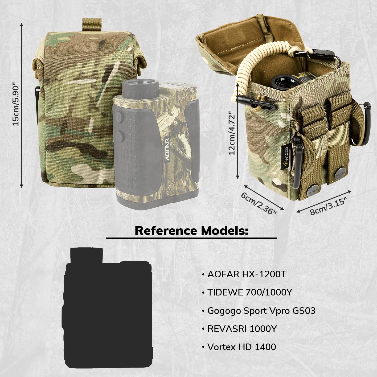 VOTAGOO GEAR Entfernungsmesser-Tasche mit Schutzpolsterung und Schnellverschluss-Schnalle, MOLLE-kompatibel für Ferngläser, taktische Jagdtasche, Zubehör (Multicam)