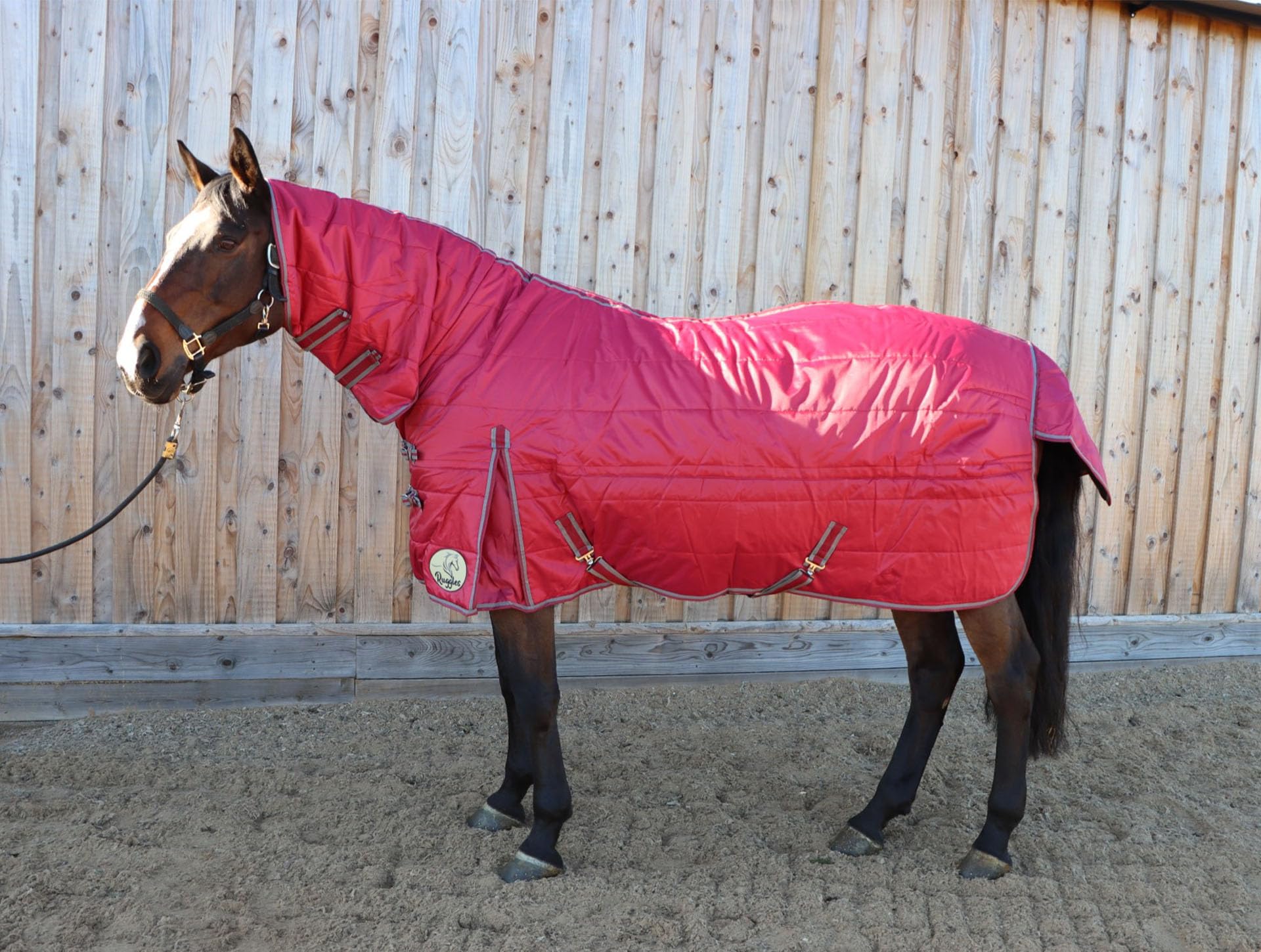 Ruggles 200g Middleweight Combo Neck Stable Rug for Horse/Pony - Ideal for layering or stand alone (Burgundy, 7')