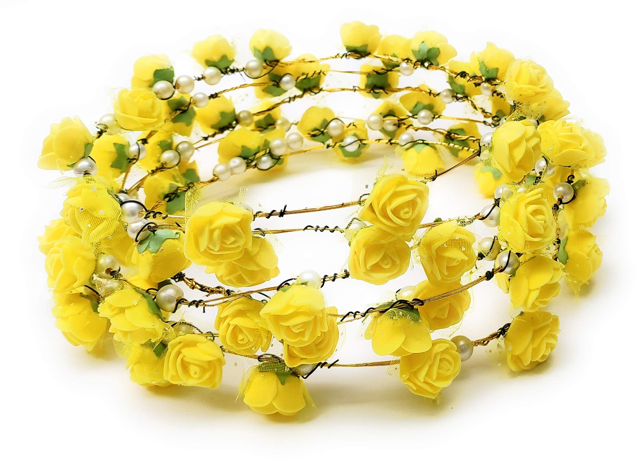 GIRLYZ Attire 4PCS Artificial Floral Headpiece Colorful Roses Birthday Wedding Bridal Beach Party Travel Headpiece Wreath Crown Tiara for Girls Teens and Women (Pack of 4) (Yellow) (B091L43W7V) Amazon Price History, Amazon Price Tracker