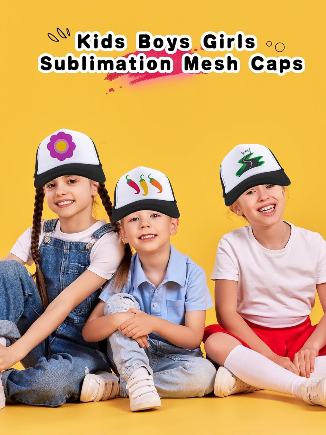 34 Pcs Kids DIY Sublimation Trucker Hats Summer Baseball Caps Adjustable Mesh Hats for Boys Girls Outdoor Sports - Image 6