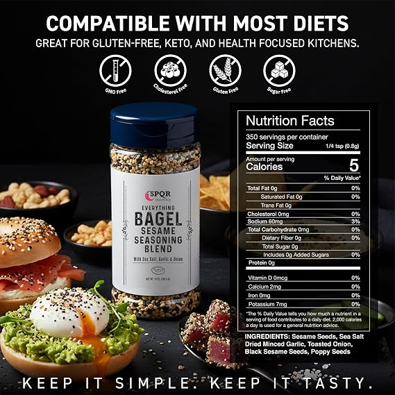Everything Bagel Seasoning Blend Original XL 10 Ounce Jar. Delicious Blend of Sea Salt and Spices Dried Minced Garlic & Onion Flakes. Bagel Allspice.