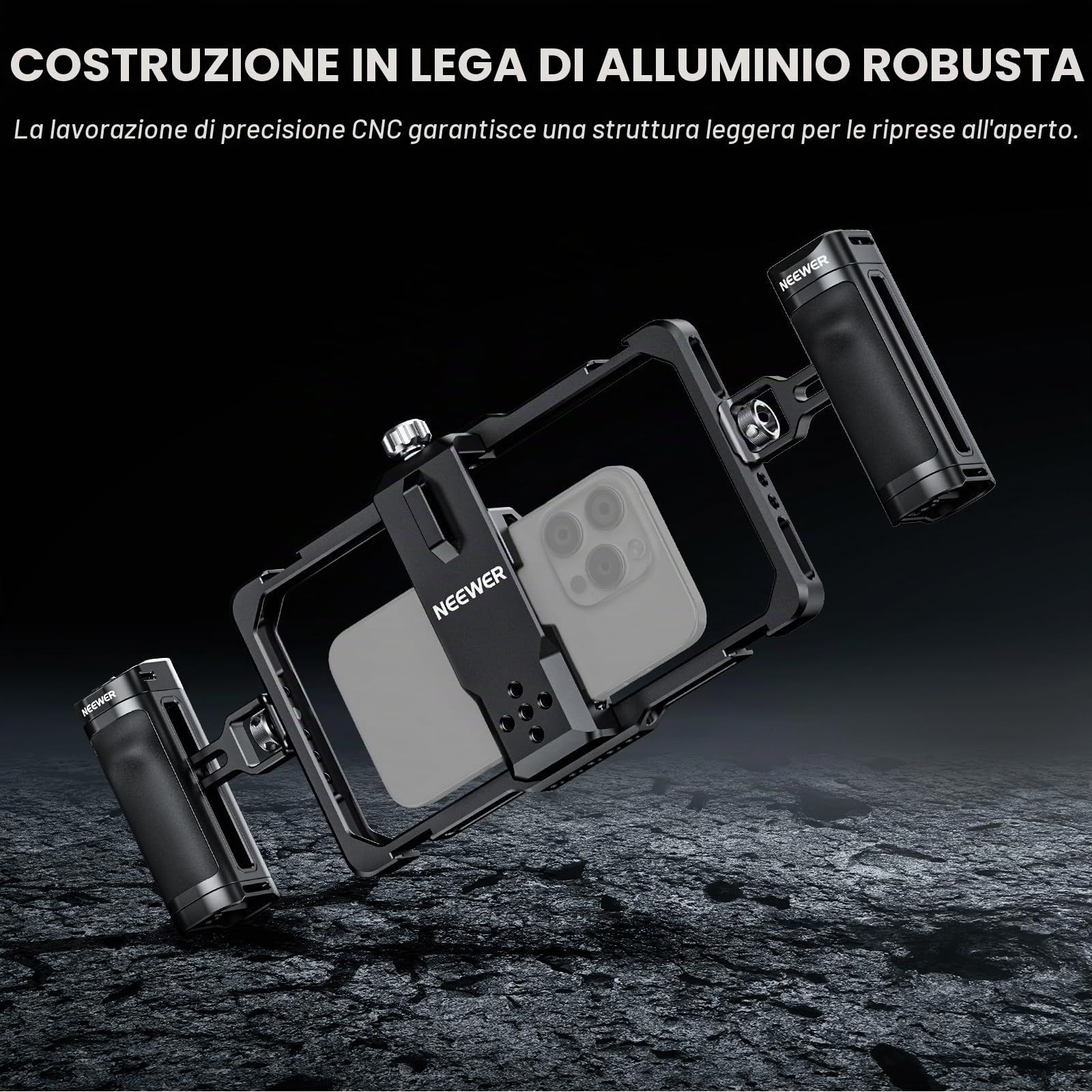 NEEWER Gabbia Telefono Rig Video Universale e Maniglia Laterale con Scatto Bluetooth, Stabilizzatore Smartphone per Registrazione Video Compatibile con iPhone 15 Pro Max 15 Pro Galaxy S24 Ultra,PA009E