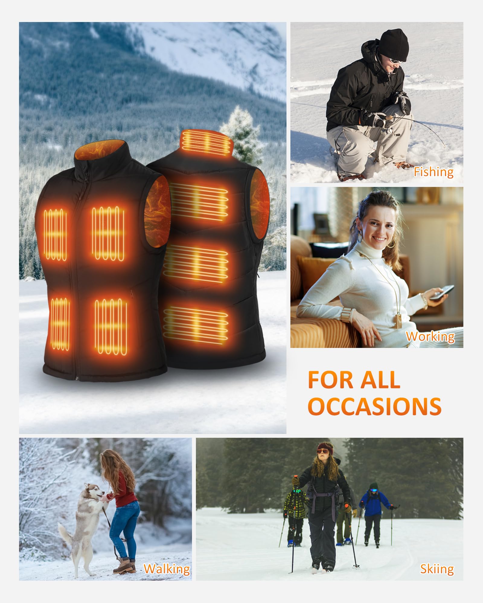 FERNIDA Damen Beheizbare Weste, Heizweste mit 10000mAh Akku, Beheizte Weste für Frauen Herbst Winter Outdoor Warm, 8 Heizzonen und 3 Temperaturen