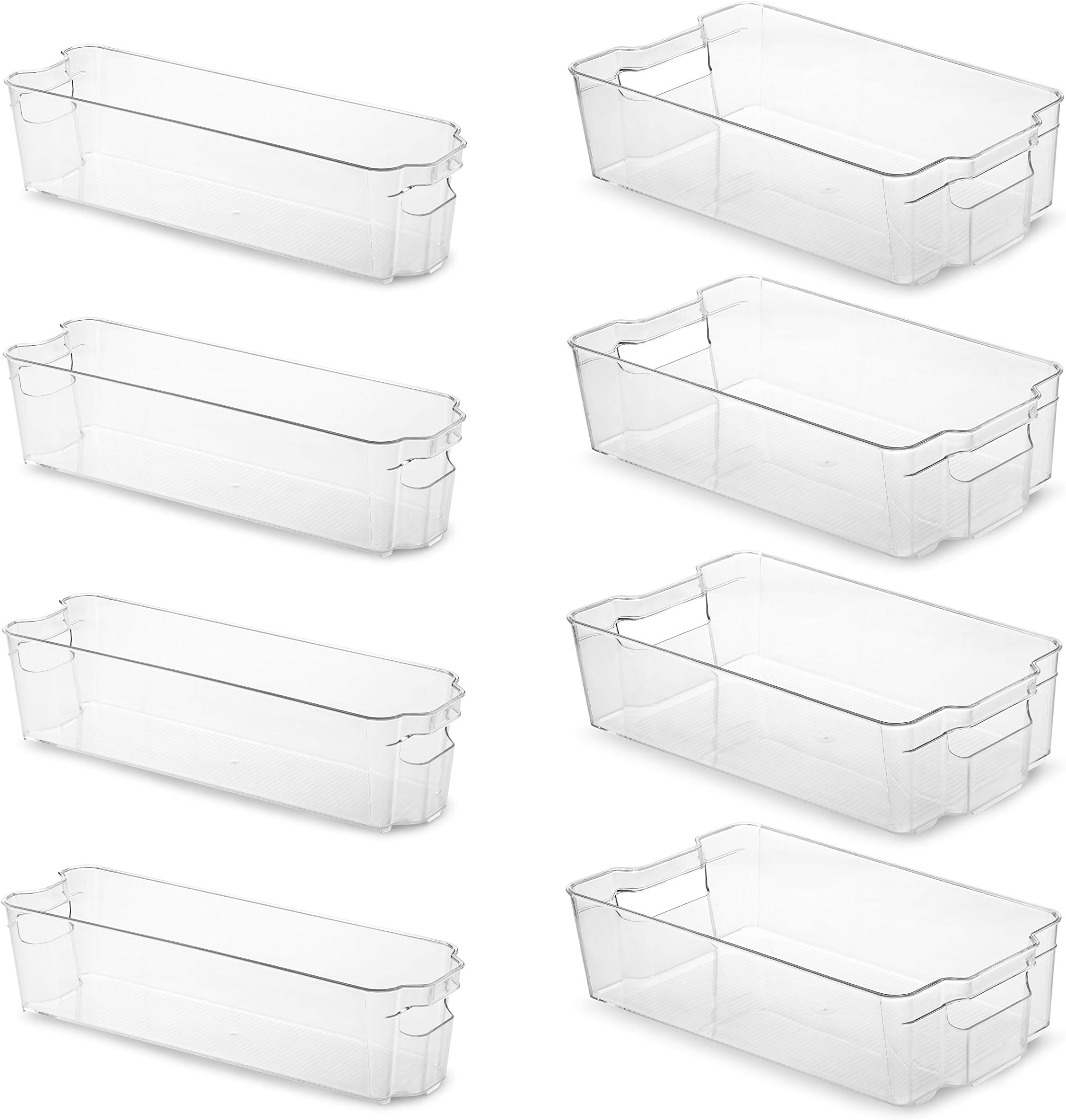 Set Of 8 Refrigerator Organizer Bins - 4 Wide and 4 Narrow Stackable Fridge Organizers for Freezer, Kitchen, Countertops, Cabinets - Clear Plastic Pantry Storage Rack