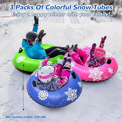 Miniatura 6 de 47" 1Pack  36" 3Pack Snow Tubes, Inflatable Snow Sled for Kids & Adults, Thickened Heavy Duty Hard Bottom Snow Sleds with Handles, Winter Outdoor