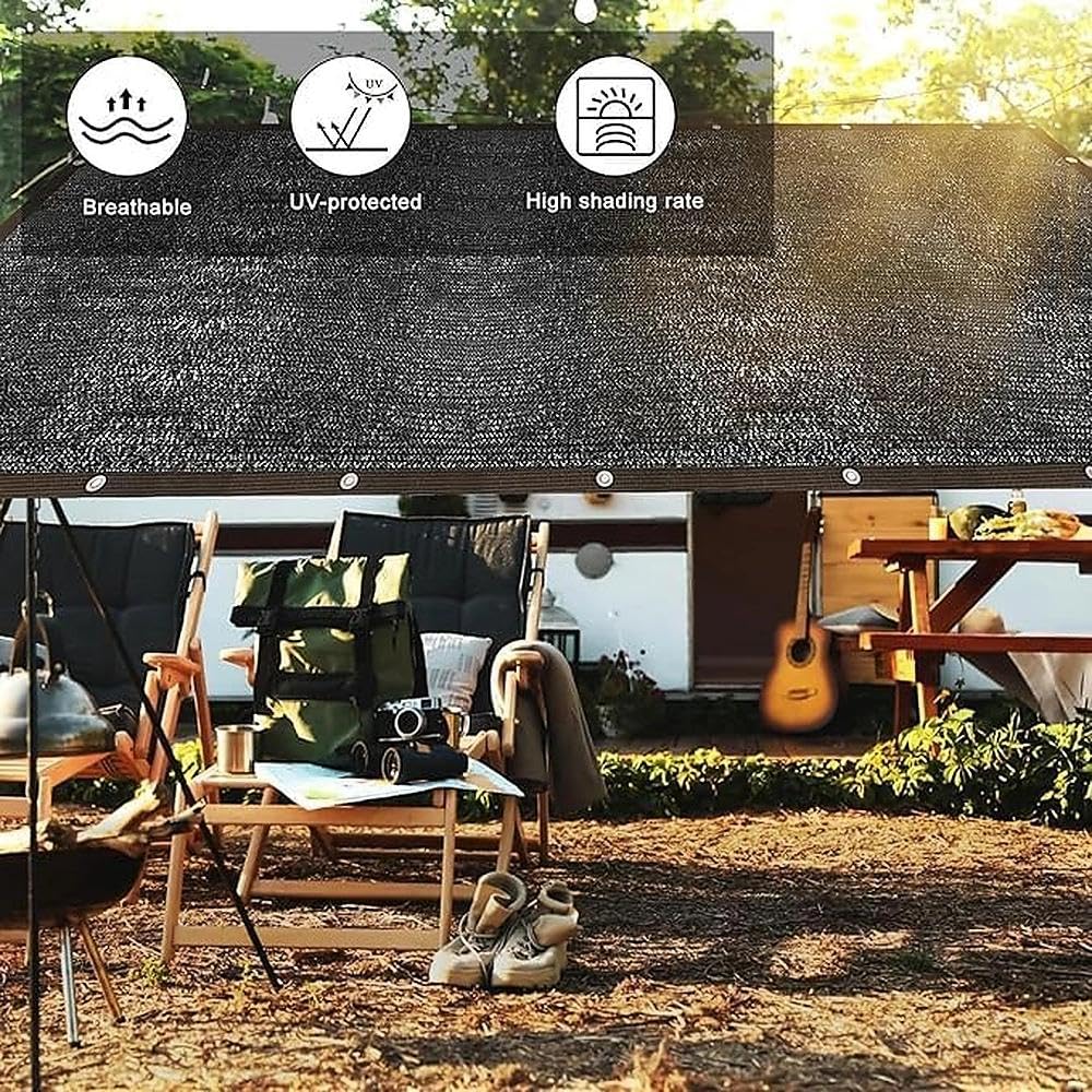 Rete di ombreggiatura 4 x 4 m, protezione solare con occhielli, 90% effetto ombreggiante, rete parasole per giardino, rete parasole nera