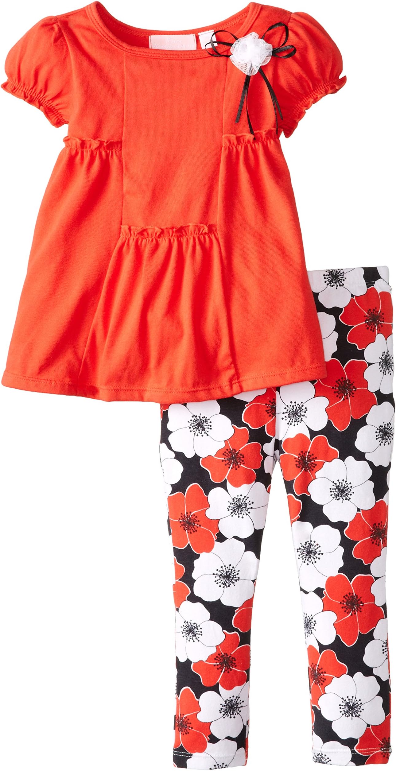 Kids Headquarters Girls' Red Tunic with Flower Print Leggings
