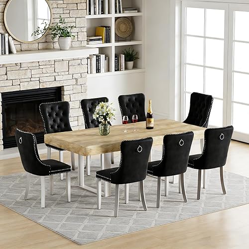 Miniatura 20 de Goujxcy Juego de mesa de comedor extensible de 7 piezas para 6, 63-78 pulgadas, juego de mesa de cocina marrón rústico con 6 sillas grises copetudas