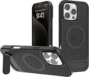Honeycomb Cooling Magnetic Case for iPhone 16 pro,with Wireless Charging,Metal Kickstand | TPU+PC Military-Grade Protection (Black)