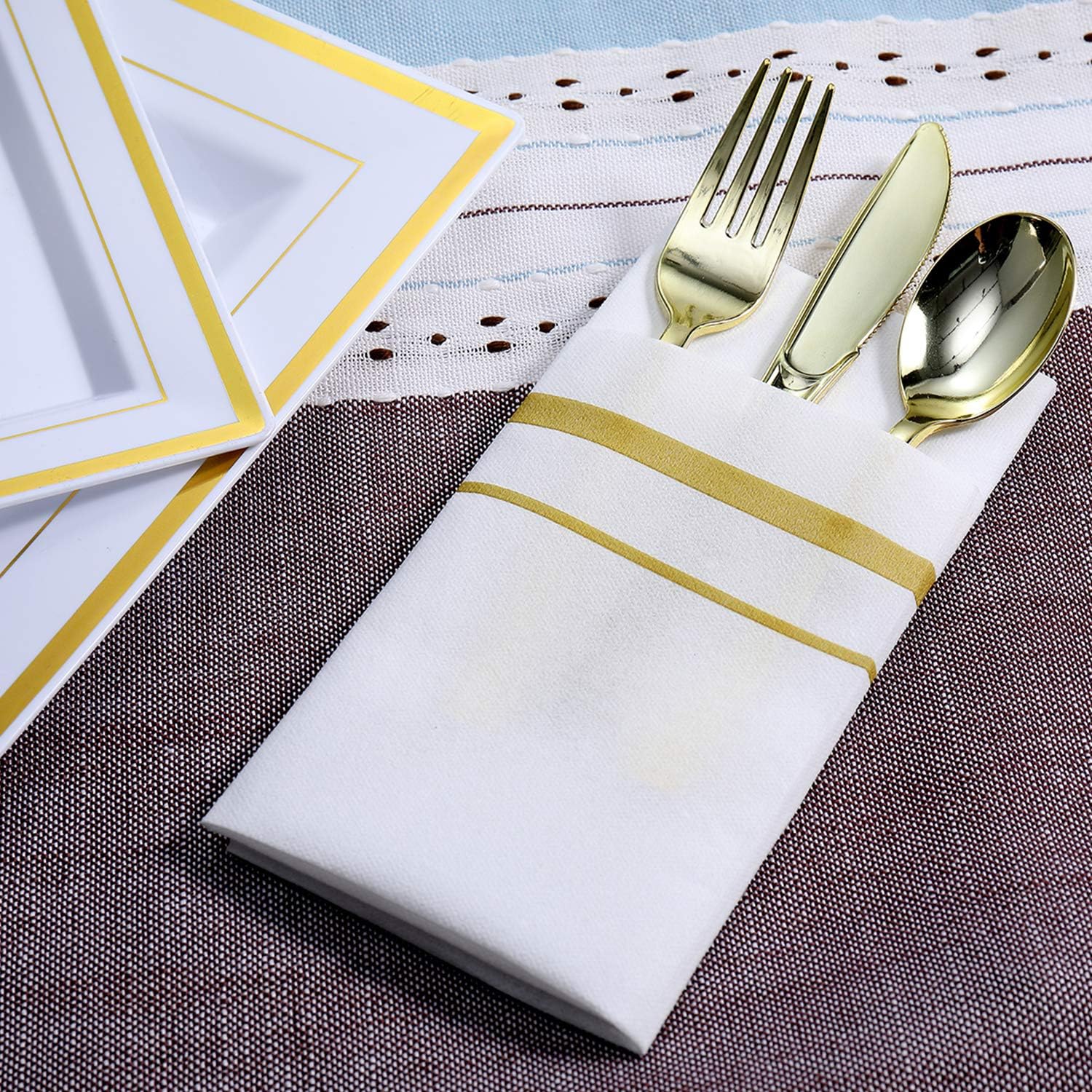 FOCUSLINE 200 Linen Feel Disposable Bathroom Napkins, Soft and Absorbent Paper Guest Towels, Cloth-Like Hand Towels Decorative Paper Napkins for Parties, Weddings, Dinners or Events, Gold, 12" x 17"