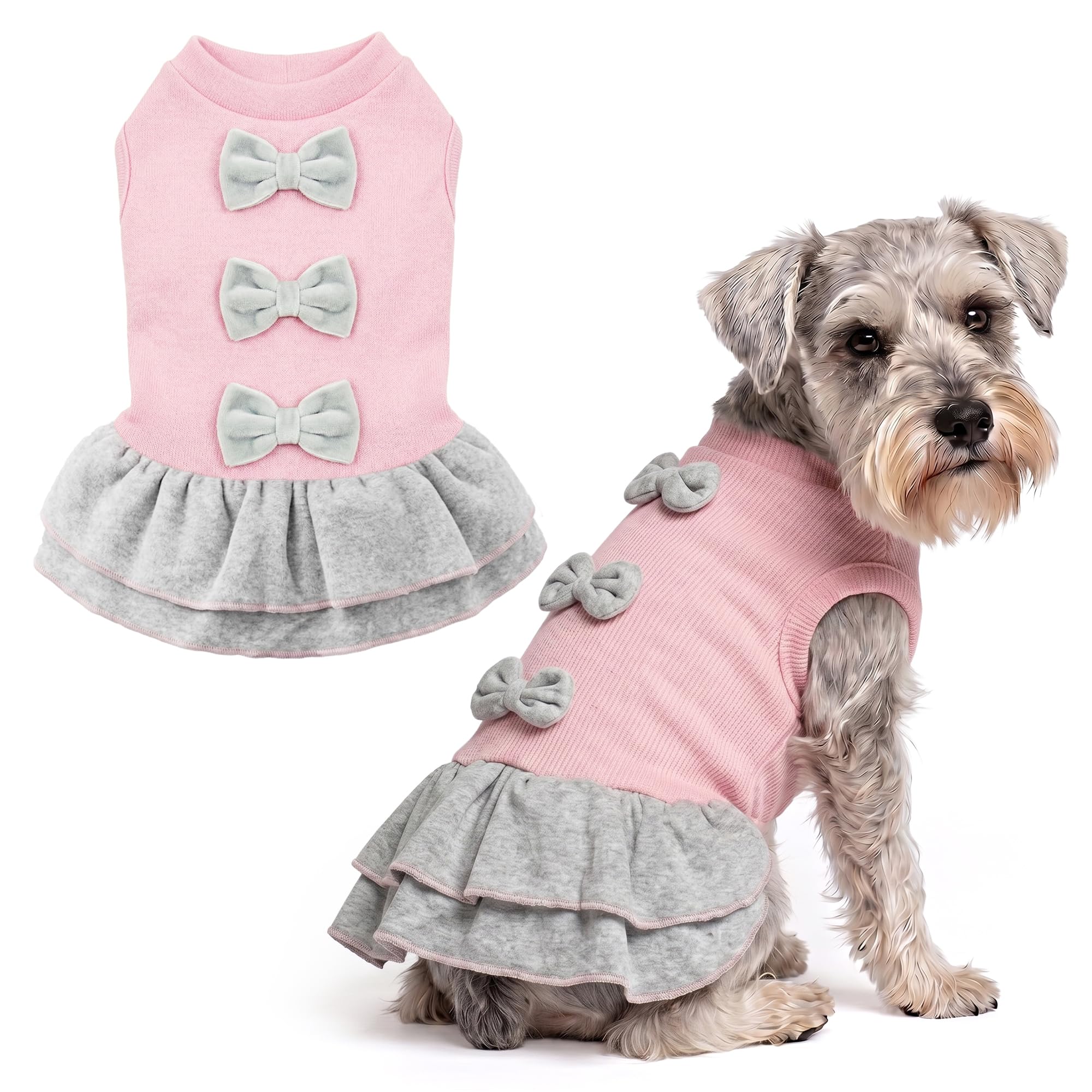 Parisian Pet Pink Dog Dress - Elegant Clothes for Large Dogs Girl - Stylish Dog Wedding Outfit - Lightweight and Breathable Puppy Clothes - Formal Pet Apparel - Winter Bow Sweater Dresses for Dogs — image 1