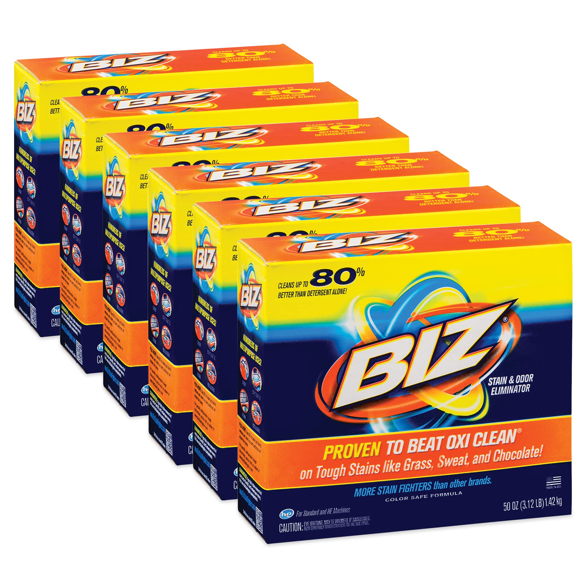 Biz Laundry Detergent Powder Booster, Stain & Odor Removal 6Pack, 50