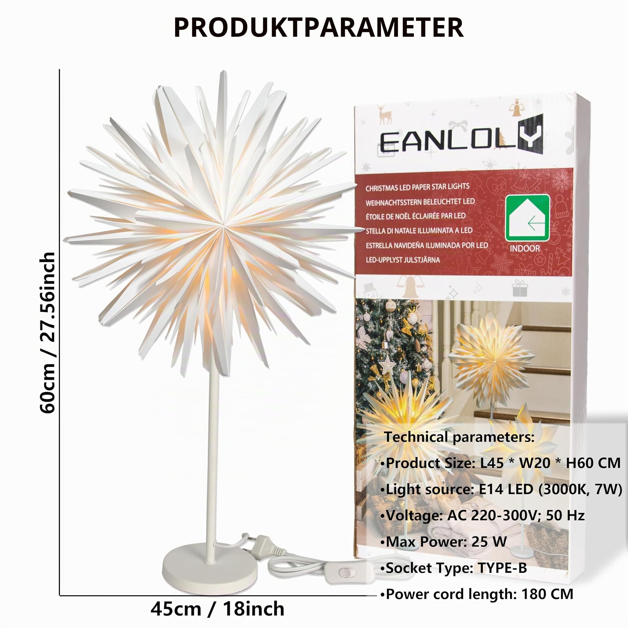 Stehender Weihnachtsstern Beleuchtet - LED Papierstern Weihnachten Tischlampe für Weihnachtsdeko Innen Fenster， Leuchtsterne Deko, Weihnachtsbeleuchtung Lichterkette