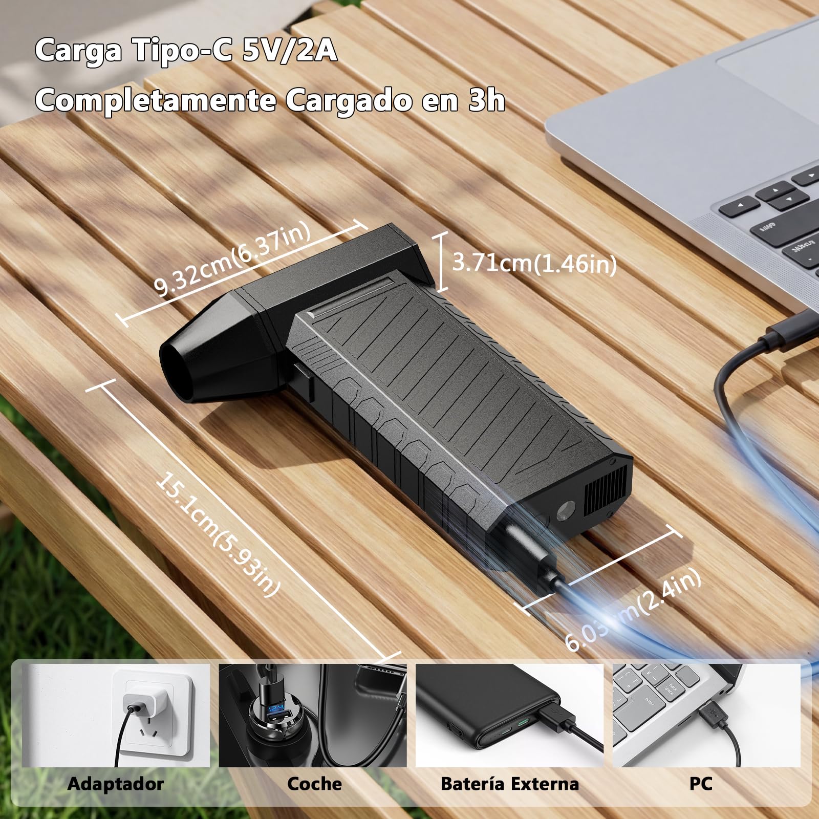 Preciva Soplador de Aire Potente, Aire Comprimido Limpieza y Aspirador 2 en 1, Pistola Aire con Bateria 8000 mAh, 180000 RPM, Mini Sopladora Ajustable para PC, Teclado y Coche