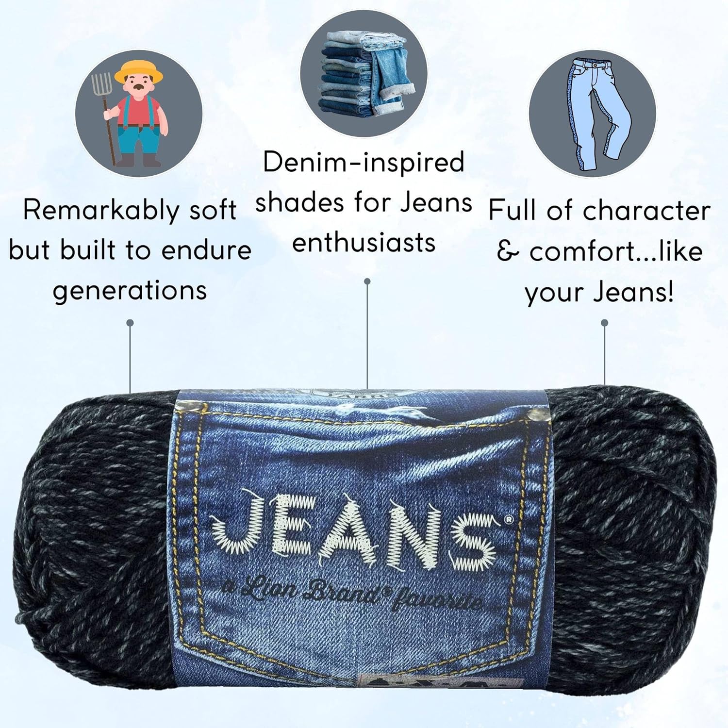 Lion Brand Jeans Stovepipe 505-153 (3-Skeins - Same Dye Lot) Worsted Medium #4 Acrylic Yarn for Crocheting and Knitting with Project Bag