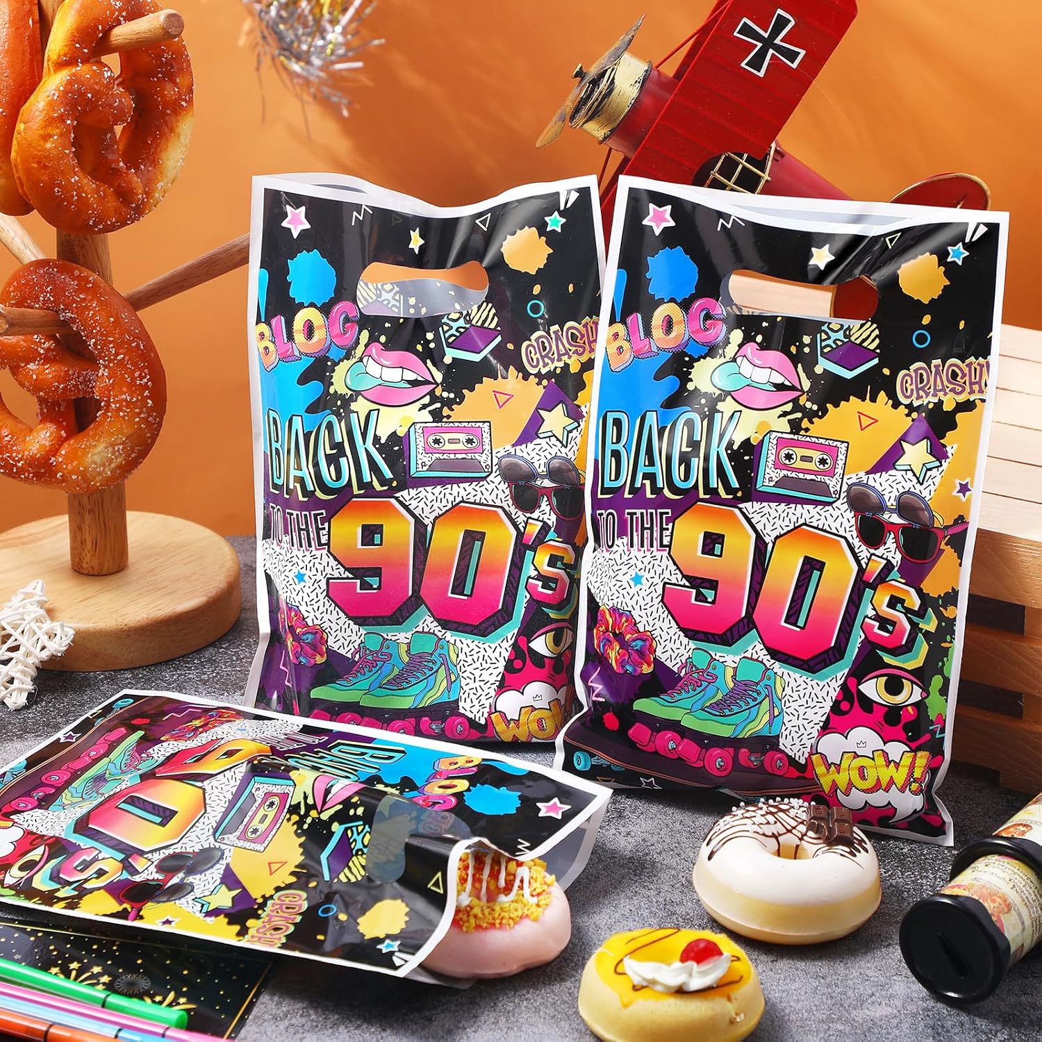 Qeeenar 50 Pieces 90s Party Favor Bags Bulk Plastic Back to 90's Hip Hop Candy Gift Treat Goodie Bags for Retro 1990s Theme Disco Dance Birthday Party Supplies - Image 5