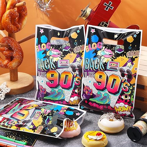 Miniatura 5 de Qeeenar 50 bolsas de regalo de fiesta de los años 90, de plástico a granel, de regreso a los 90, Hip Hop Dulces, bolsas de golosinas para regalos