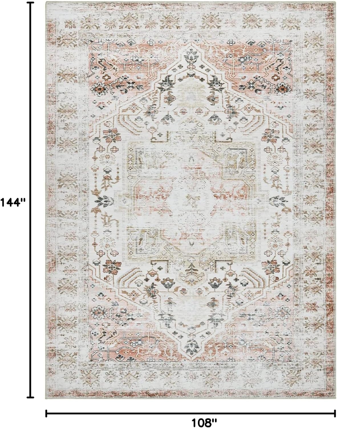 MilleLoom Living Room Washable Area Rug 9x12 Rug Large Vintage Rug Soft Oriental Traditional Distressed Farmhouse Rugs for Bedroom - Indoor Floor Accent Carpet for Home Office House Decor - Taupe Taupe 9' x 12' (Rectangular)