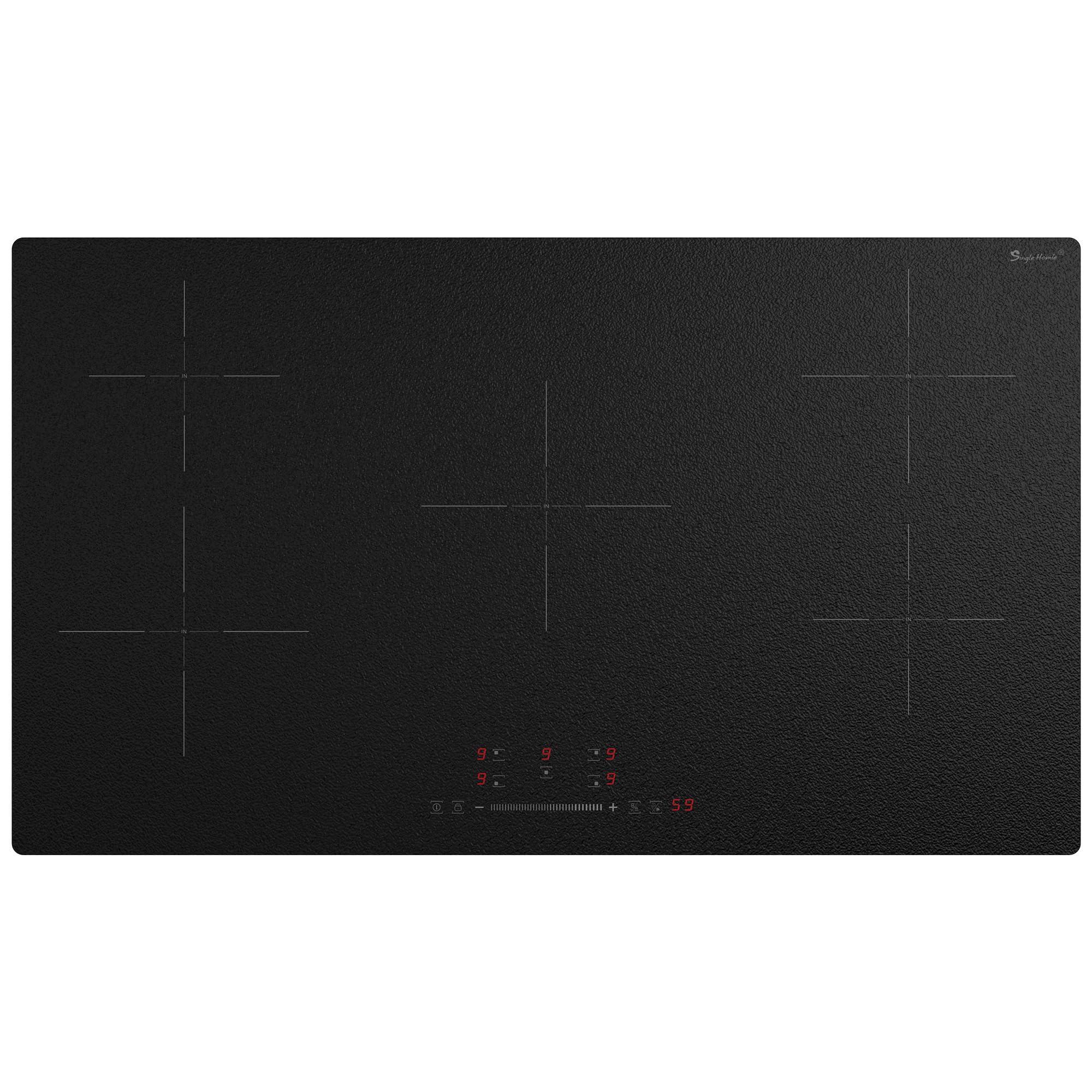 Placa Inducción 5 Fuegos, Placa Inducción 90 cm Vidrio Mate, Función Boost, 9 Niveles de Potencia, Temporizador 1-99 Min, Bloqueo Infantil, 9300W