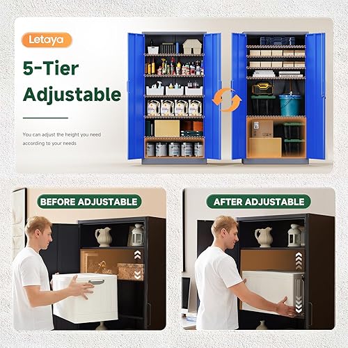 Miniatura 5 de Letaya - Armarios de almacenamiento de metal para garaje con puerta con cerradura y estantes ajustables, gabinetes de herramientas de acero para el