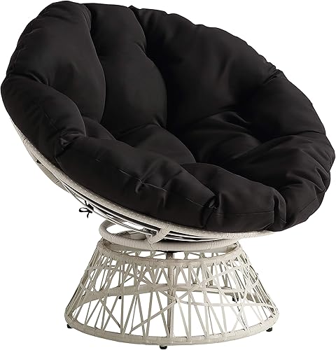 Miniatura 19 de OSP Home Furnishings - Silla Papasan de mimbre con giro de 360 grados, estructura blanca con cojín blanco Marco blanco con cojín blanco,Marco marrón