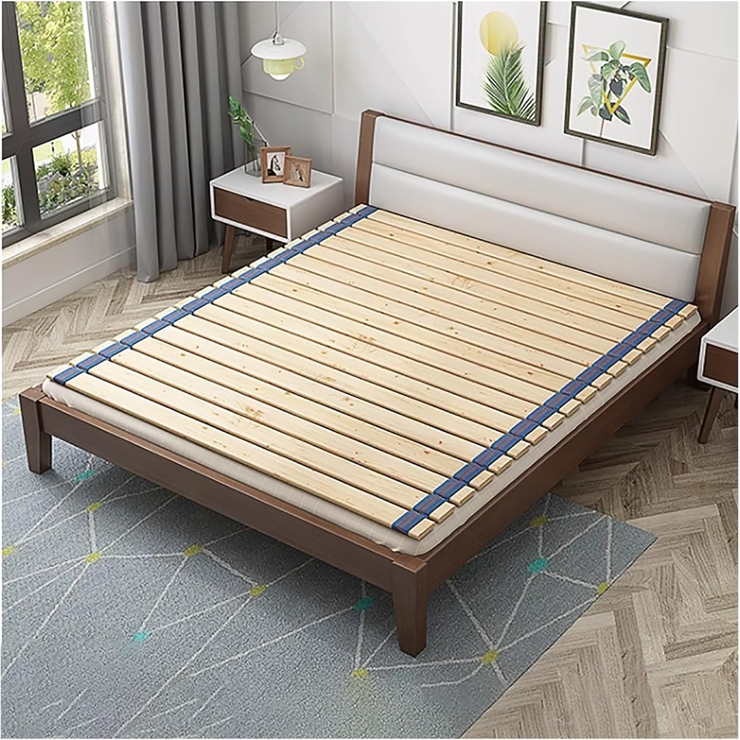 Rollable Floor Mattress Frame，Wooden Bed Support Slats Queen Size Bed Frame Mattress Support Foldable Hard Cushion for Waist Protection Single King Bed (59.06x74.8in)
