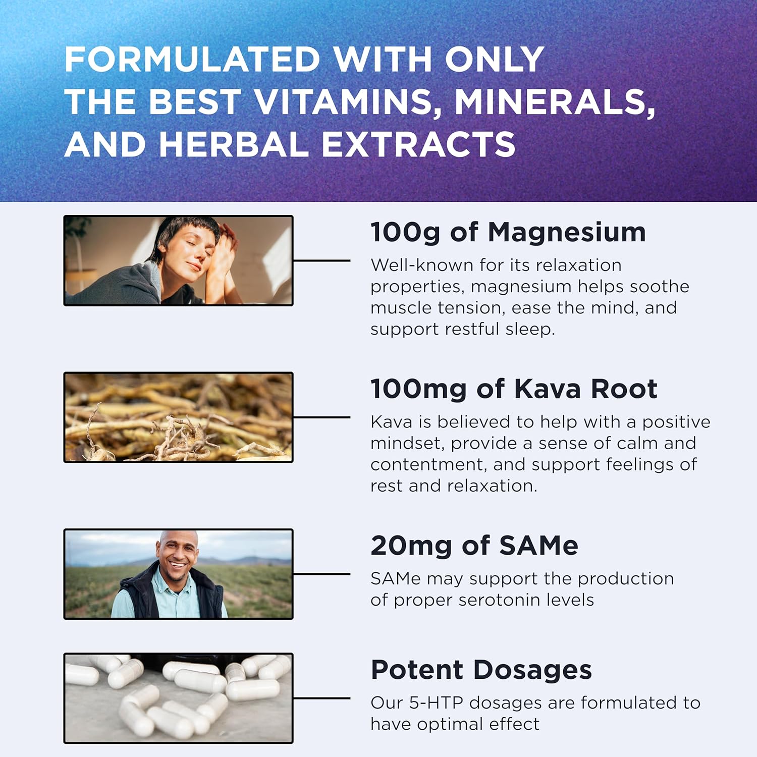 200 MG 5-HTP Elite with Kava Root Extract, Magnesium & SAM-e to Maintain Normal Healthy Sleep & Create a Sense of Wellbeing - 5HTP Supplement with Vitamin B6 - 60 Capsules, 30 Servings