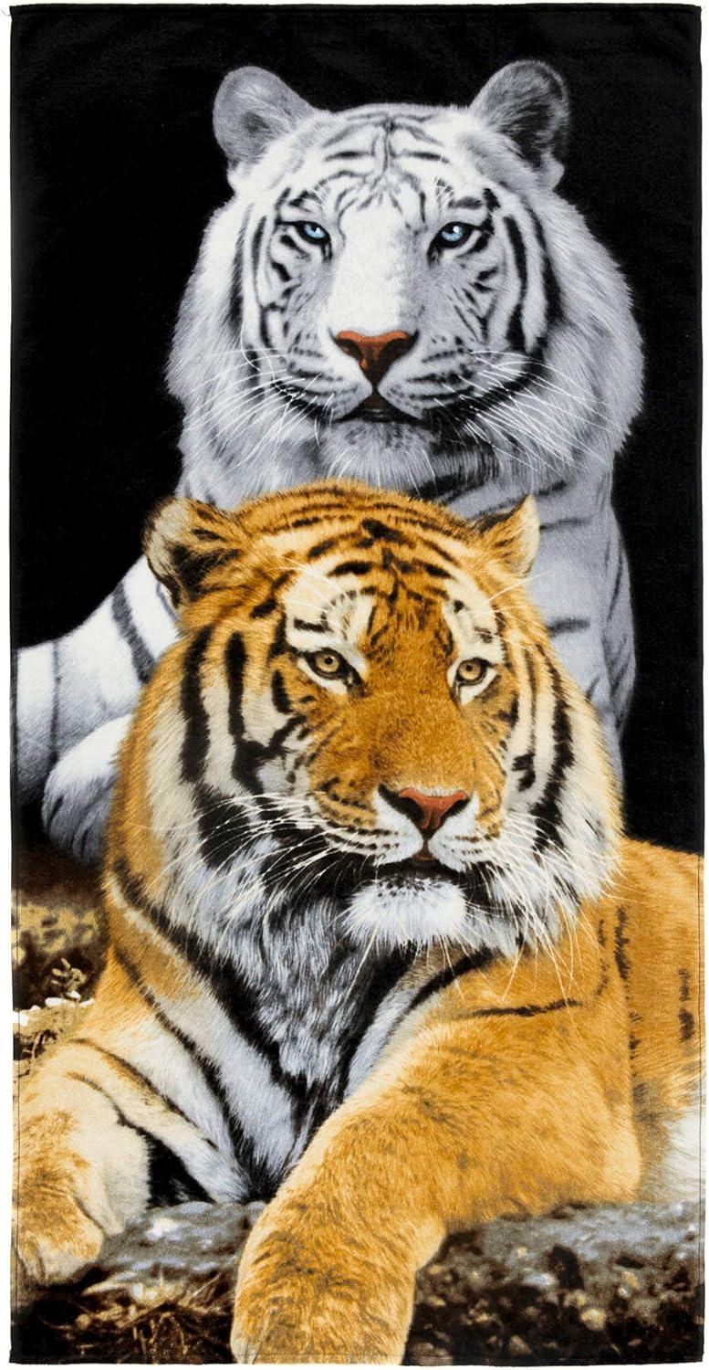Cotton Printed Velour Terry Beach Towel 30"x60" 360gsm - Design: Wild Tiger