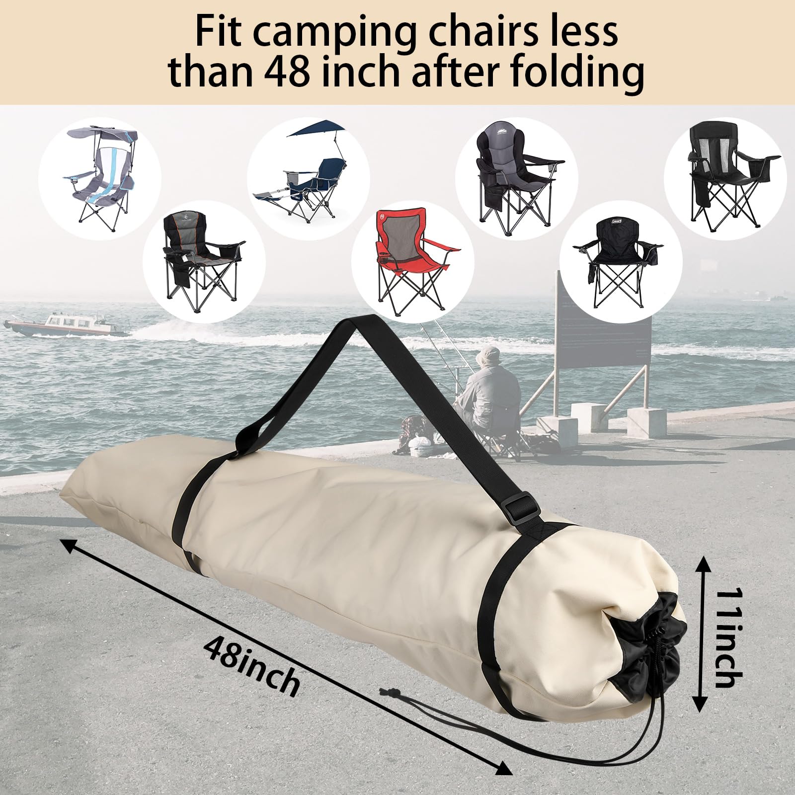 Xxerciz Camping Chair Replacement Bag 48 Inches Folding Chair Carry Bag with Adjustable Shoulder Strap Nylon Storage Tent Bag Heavy Duty Chair Bag for Travel Camping Sports (Exclude Chair)