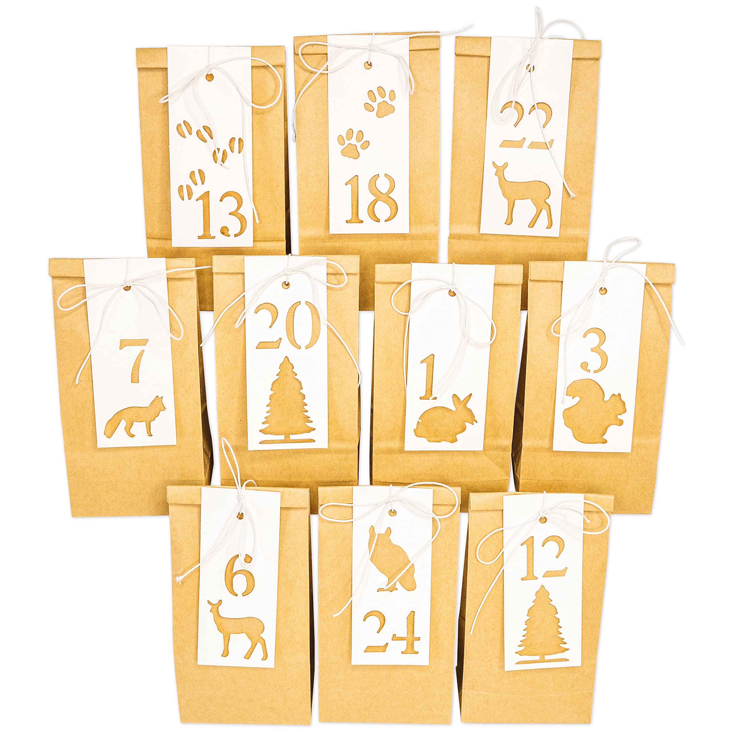 Papierdrachen ADV Advent Calendar Bags with Cutout Tags Forest Animals - Set of 3 Christmas